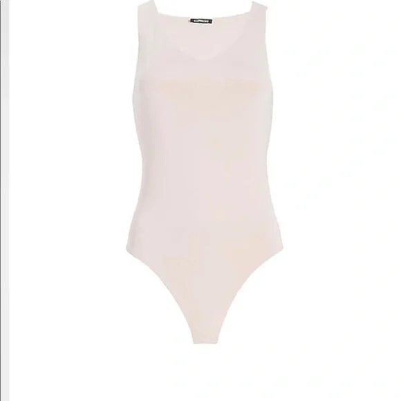 New S L Express Pale Pink Bodysuit v neck Thong Double Layer Contour Top Blouse - Picture 4 of 7